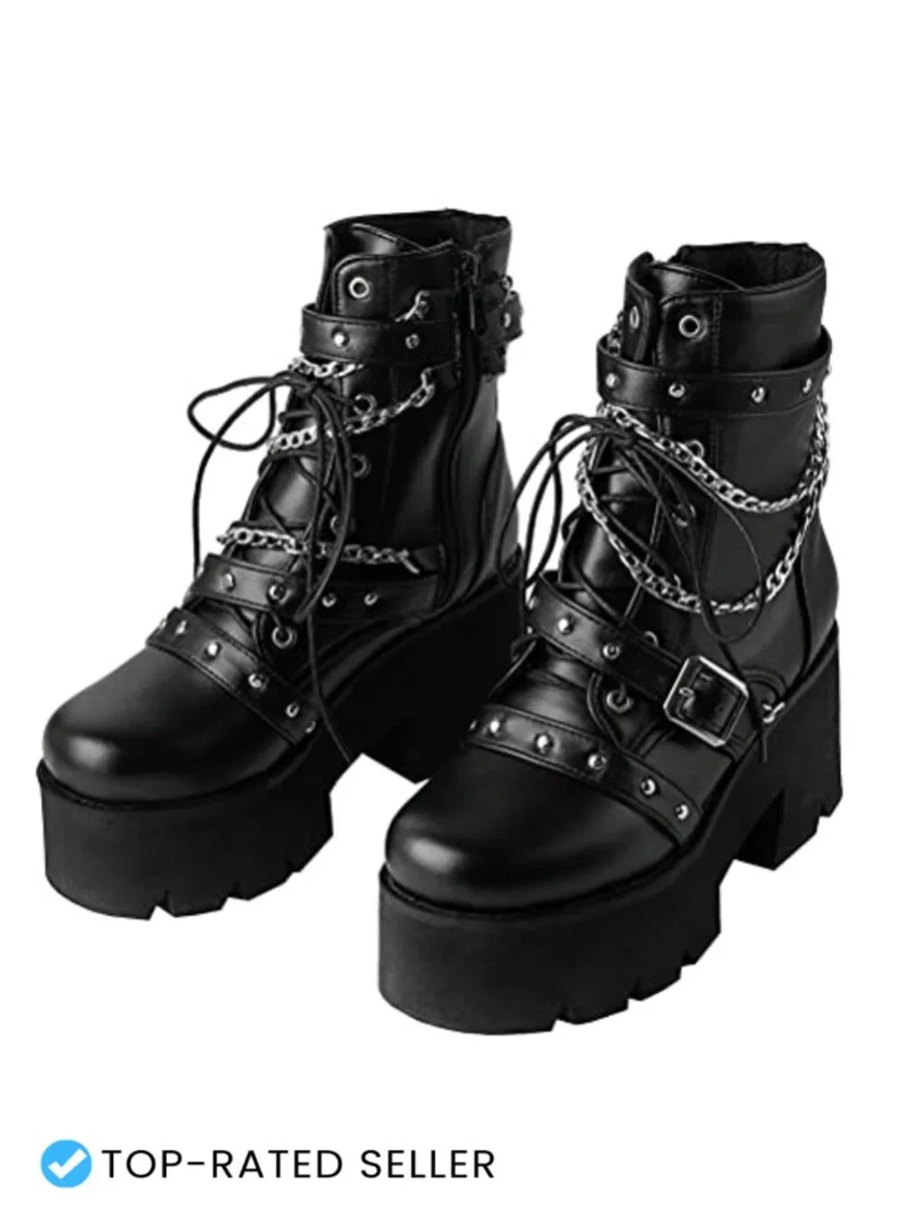 Goth Chunky Platform Ankle Boots Motorcycle Lace Up Block Heel